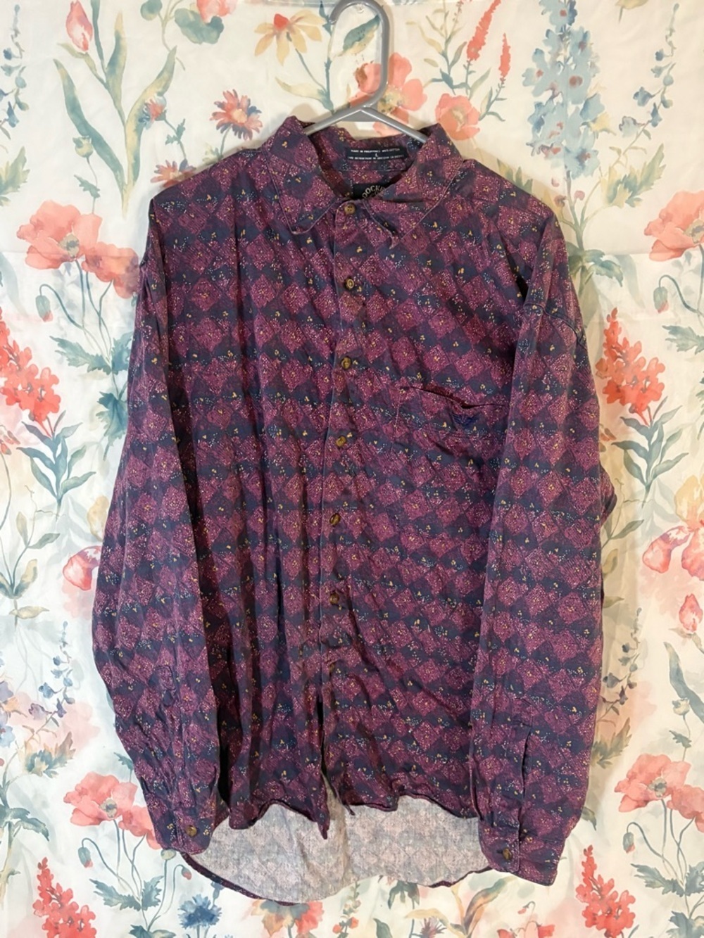 Vintage Purple Patterned Men's Button-Up Shirt